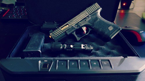 Gun placed on a gun case