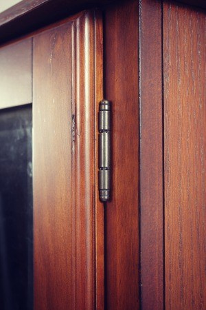 Door hinge of the American Furniture Classics cabinet.