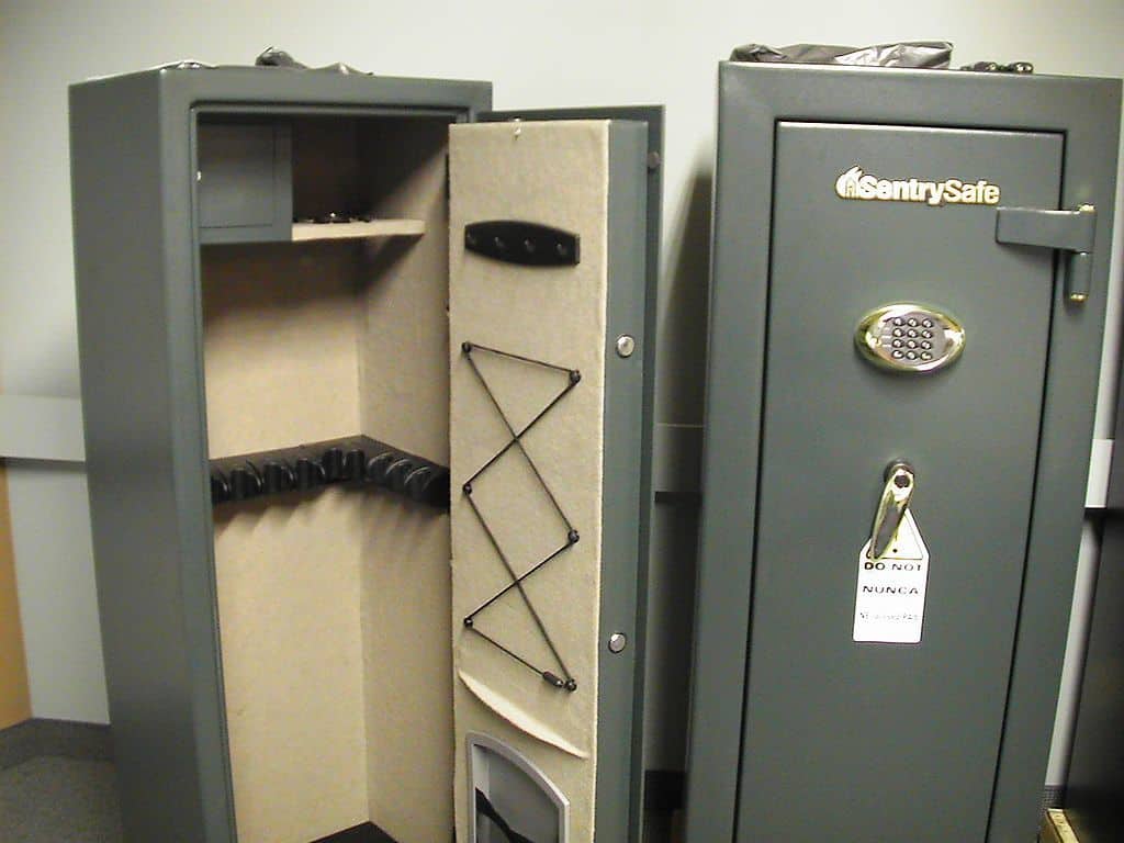 two gun safes gray for bolting down and securing firearm