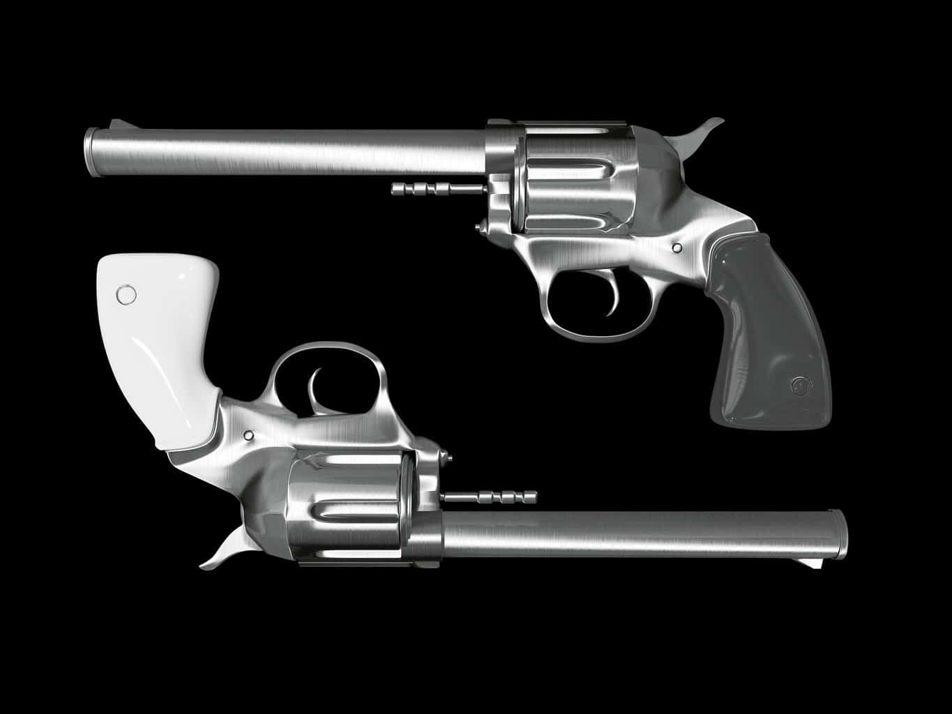 Two revolvers facing opposite each other