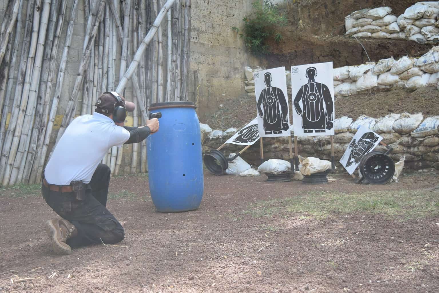 Man practicing his shooting at a gun range range in Indiana