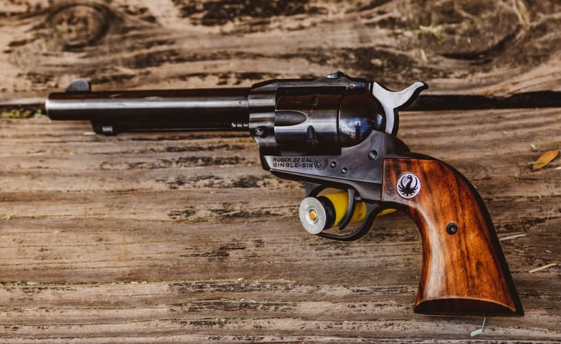 Handgun placed on a table