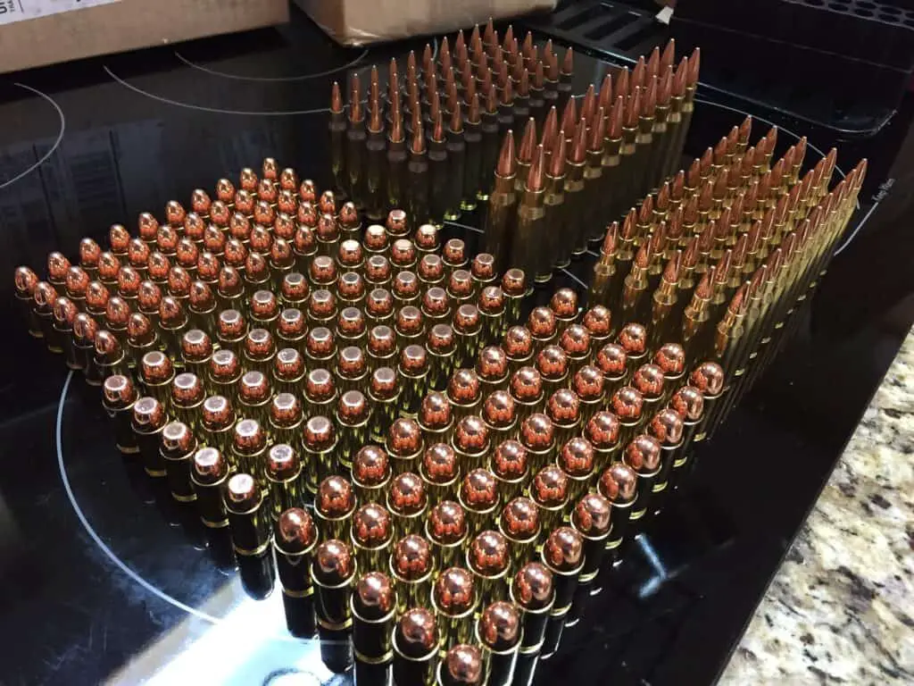 Various kinds of ammo placed on a table