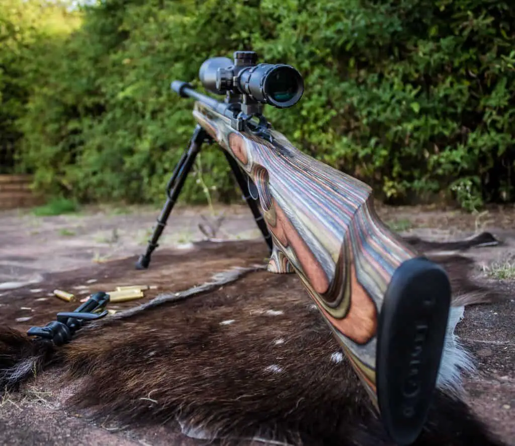 Rifle resting in a faux fur at a gun range in Kentucky
