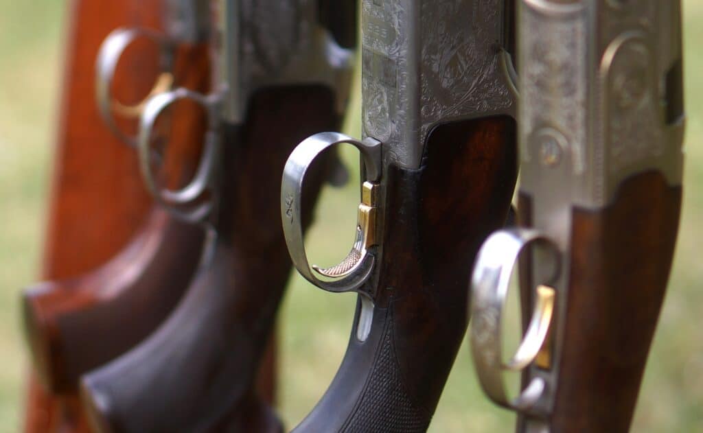 Close up of rifles