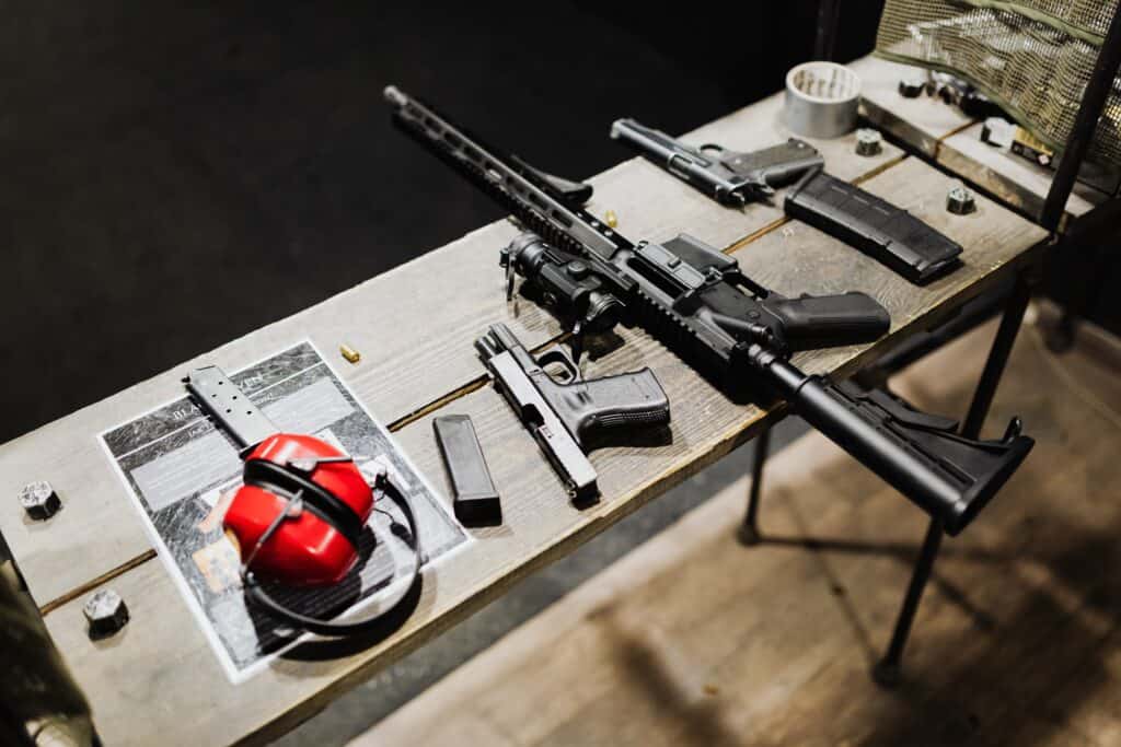 Guns and various firearm equipment