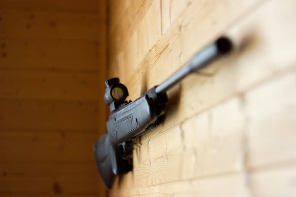 Rifle hung on a wall
