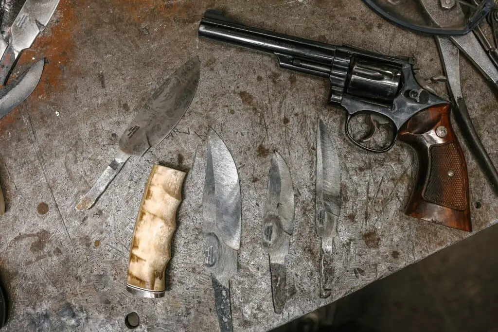 Handgun placed on a table