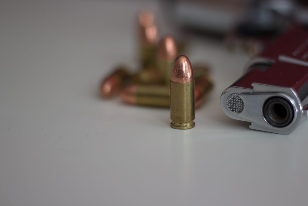close up shot of bullets on a white table