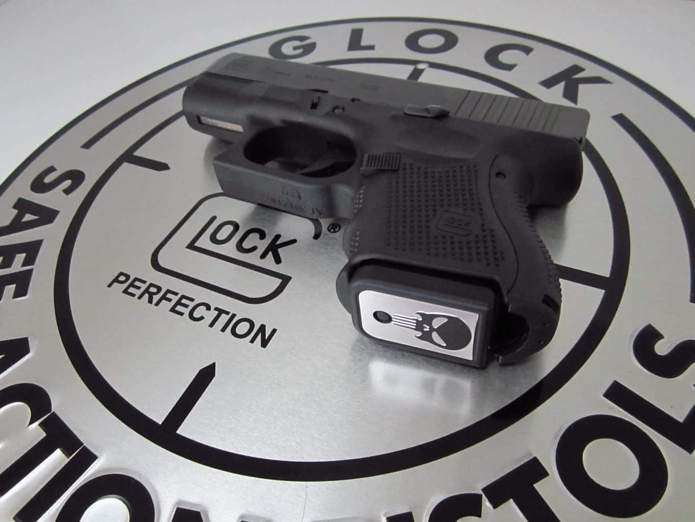 A glock displayed on a glock logo