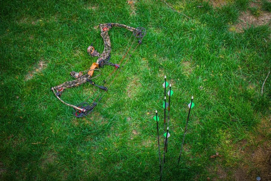 Mathews bow and arrows on the grass