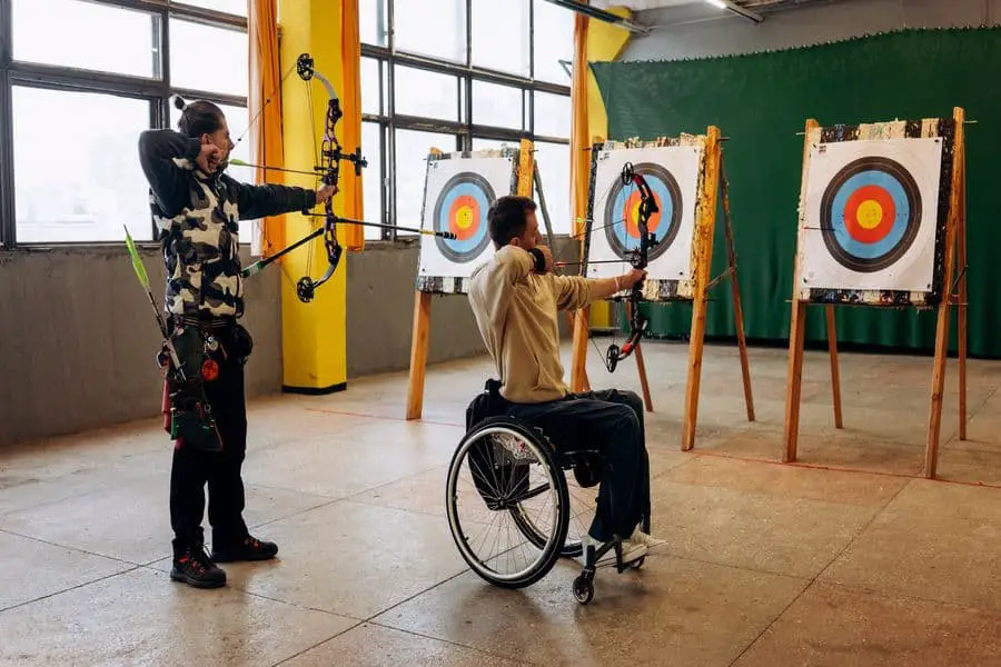 Players trying to hit the target for an archery match
