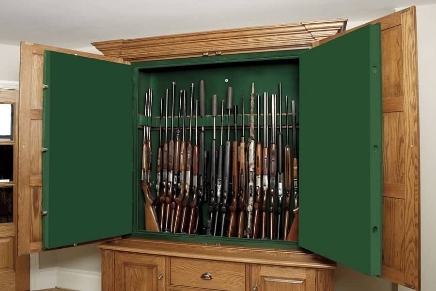 Rifles inside a gun cabinet