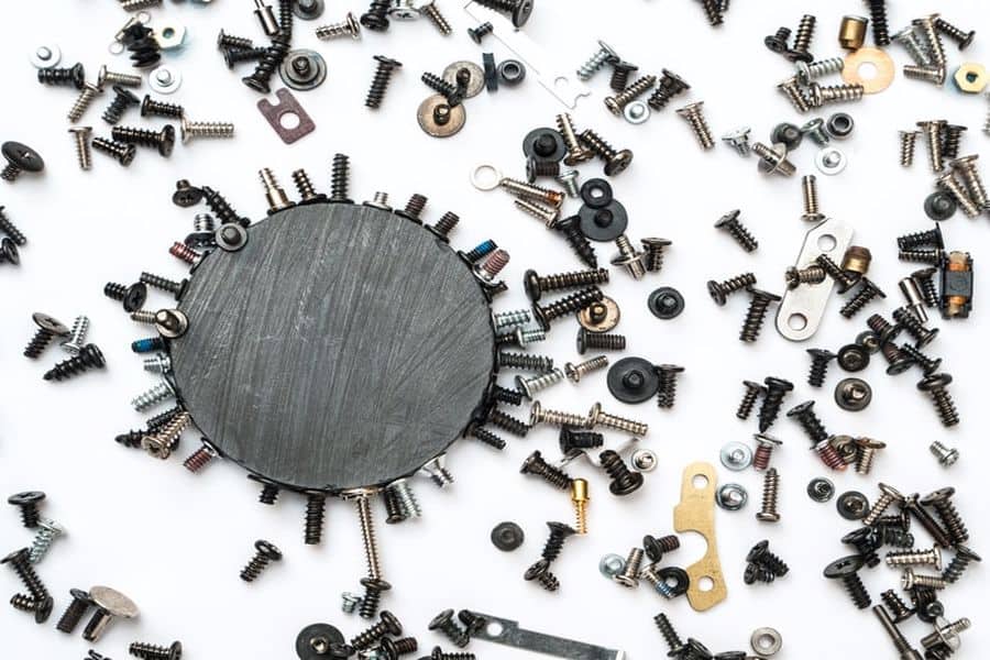 Loose screws being attracted to a magnet