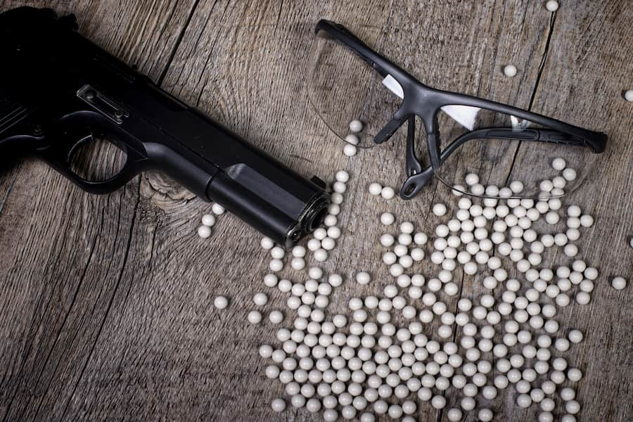 Photo of a pellet gun and eye shield