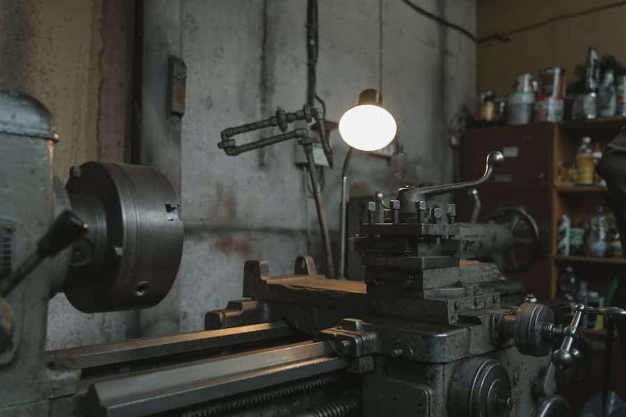 Old gunsmithing lathe with light bulb